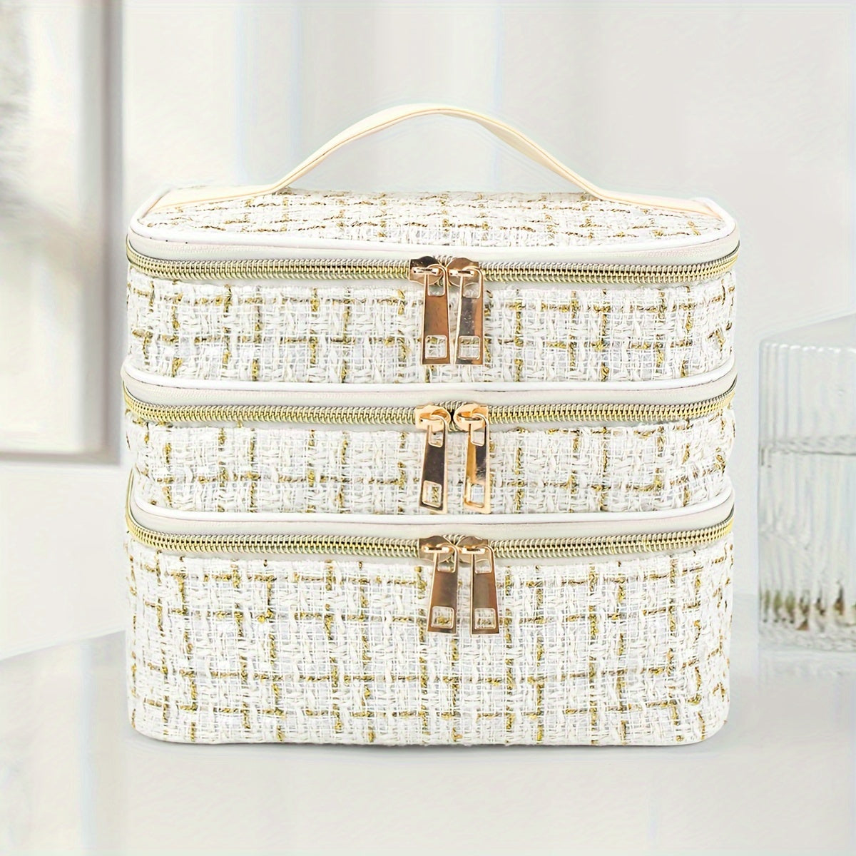 Stylish Large Capacity Diamond Cosmetic Bag Three Layers