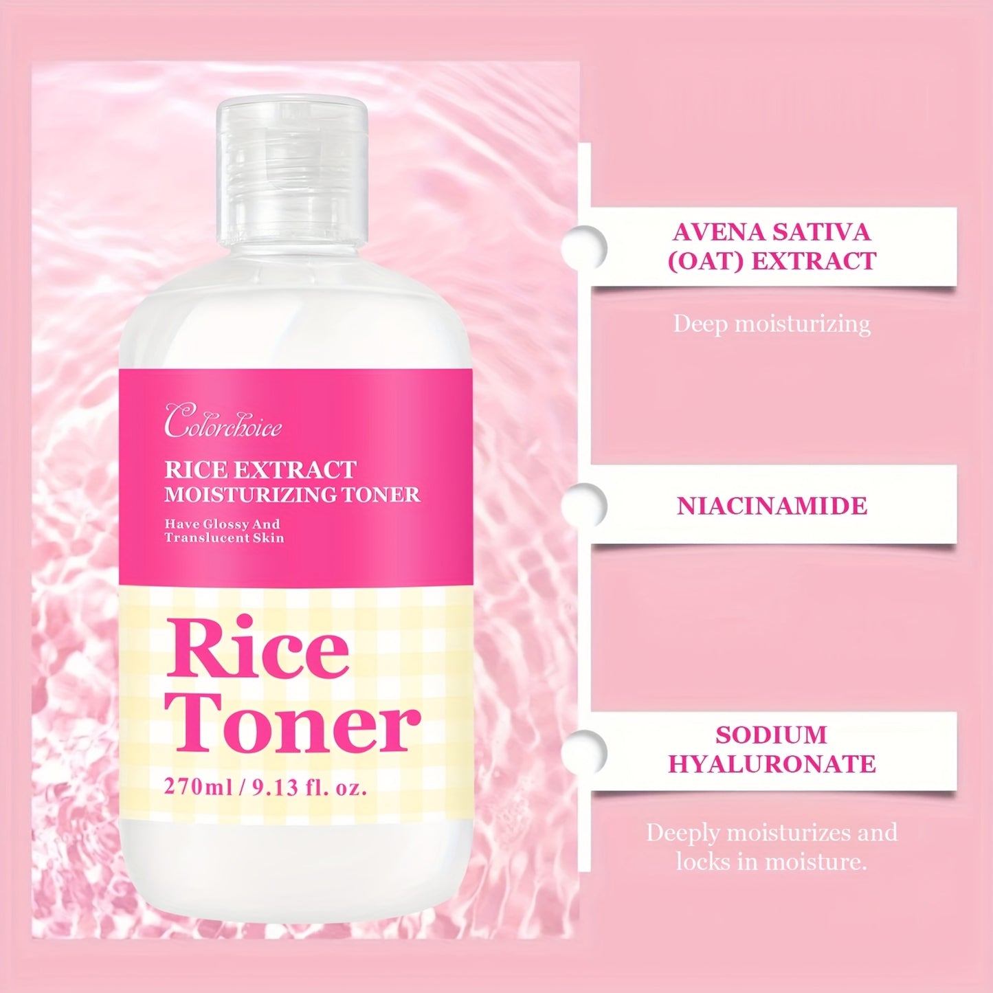 Rice Toner For Glass Skin - Korean Fermented Essence With Hyaluronic Acid & Oat Extract, Water Lock And Moisturizing, Alcohol-Free, 9.13 Fl Oz