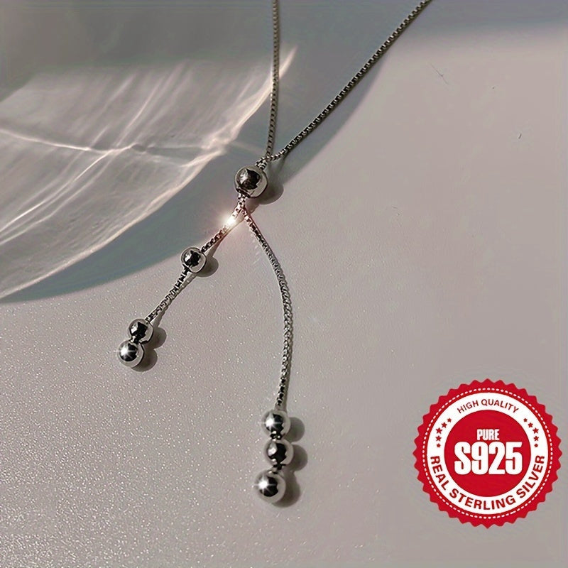 Elegant 925 Sterling Silver Y-Shape Necklace for Women, Adjustable Bead Slider, Simple Classic Design, Silver Plated, Hypoallergenic 3.05g, Versatile for All Seasons, Ideal for Daily Wear & Vacation, Perfect Christmas Gift