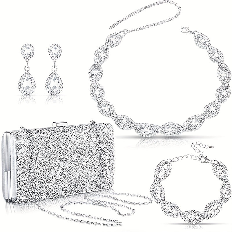 Luxury Rhinestone Evening Bags Set with Jewelry for Parties
