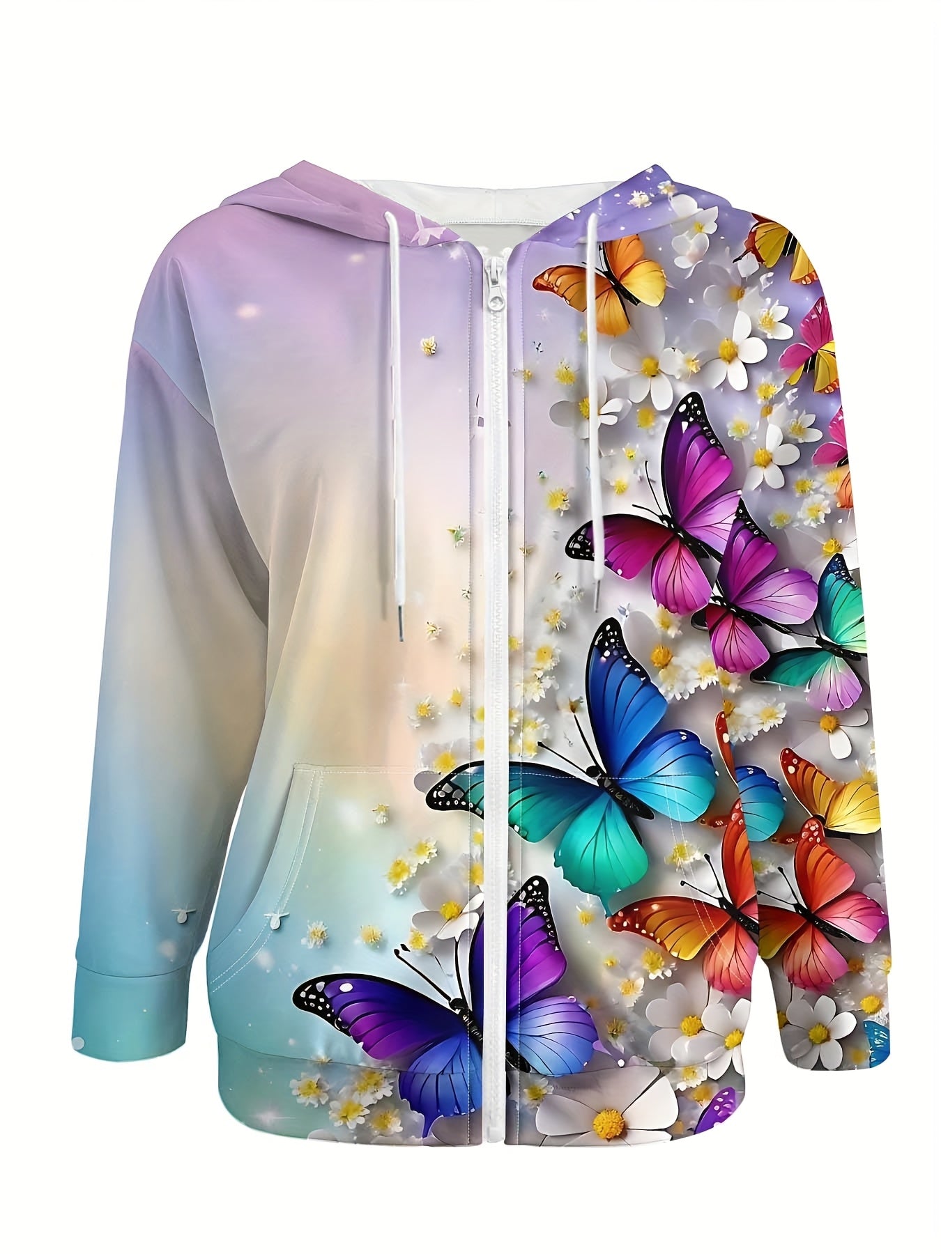 Butterfly Floral Hoodie Jacket For Women Casual Everyday
