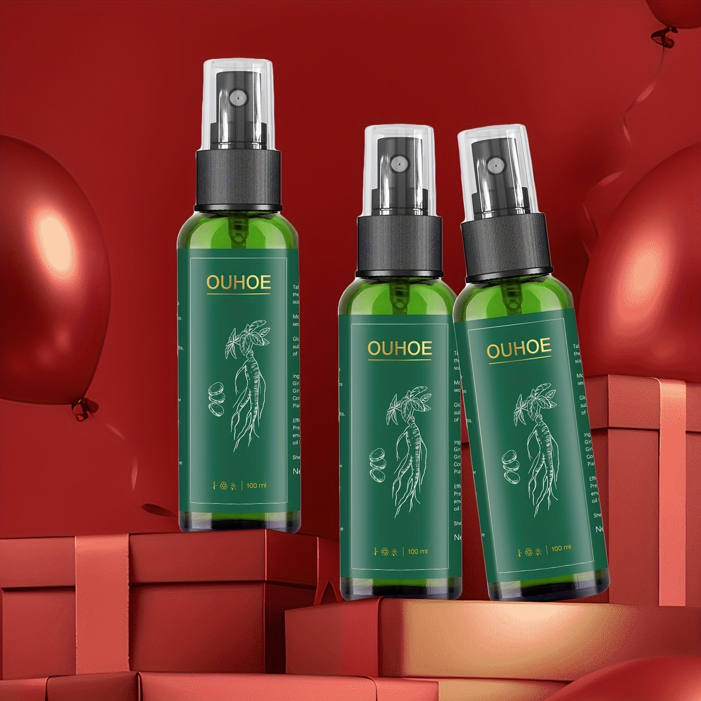 OUHOE Ginseng Hair Treatment Spray - 3.38fl.oz/100ml, 2-in-1 Nourishing Formula with Korean Red Ginseng Extract for Frizz Control & Silky Smooth Hair | Gentle Cleansing, Oil Control, Moisturizing - Daily Hair Care Essential f