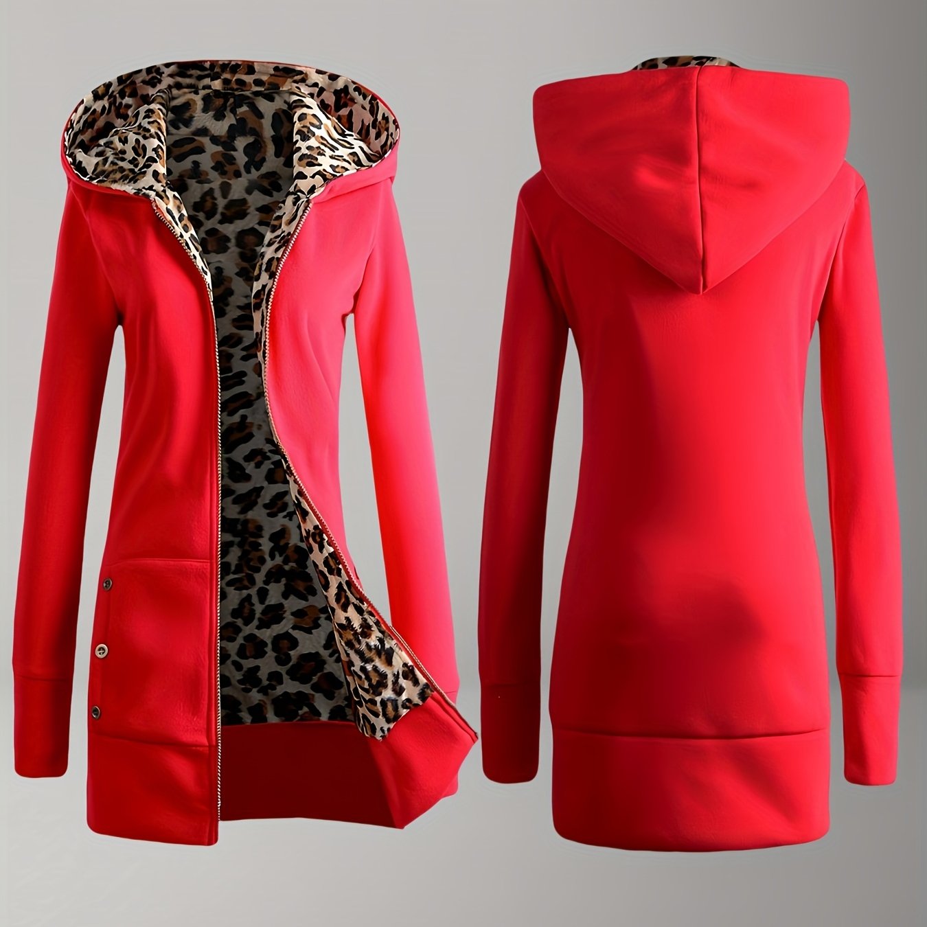 Reversible Leopard Print Hooded Jacket for Fashionable Women