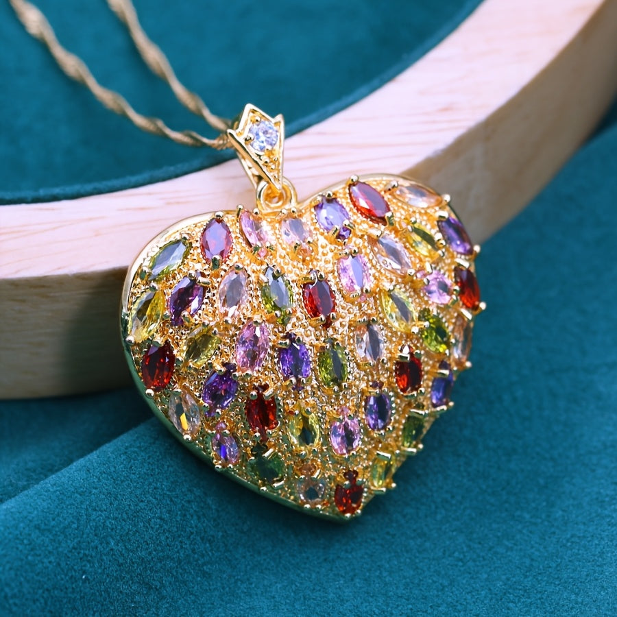 18K Gold Plated Heart Shaped Cubic Zirconia Pendant Gift