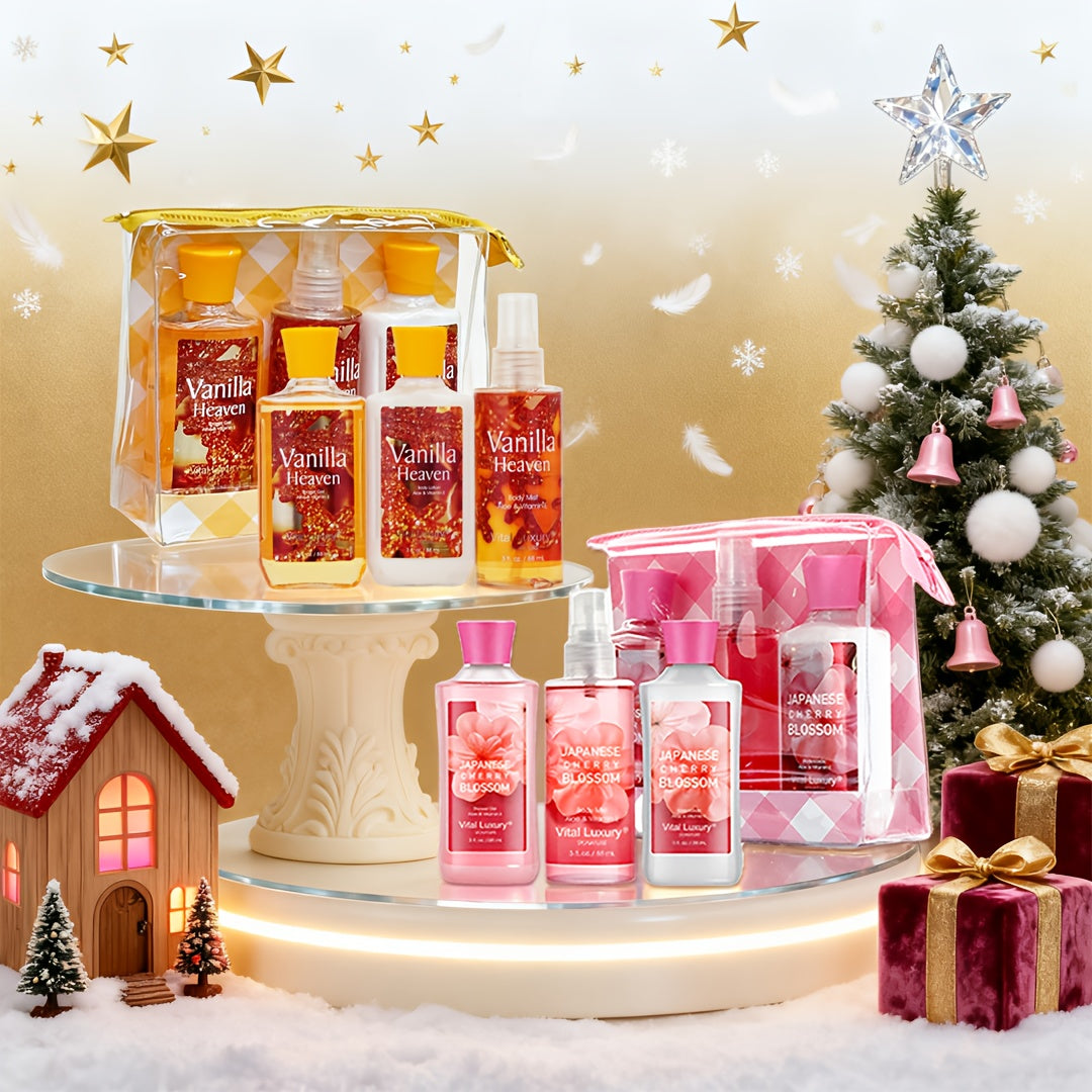 6- Combo Body Care Christmas Gift Set - Includes Shower Gel/Body Lotion/Body Mist, Floral Fragrance Collection: 12-Hour Long-Lasting Scent & Moisturizing, Two Sets Of Six Bottles, The Ideal Christmas Fragrance Gift Set for Mo