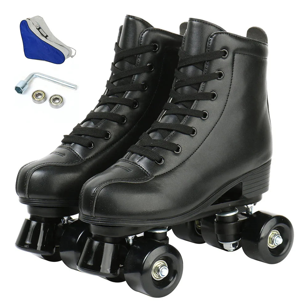 Breathable PU Leather Roller Skates with Lighted Wheels