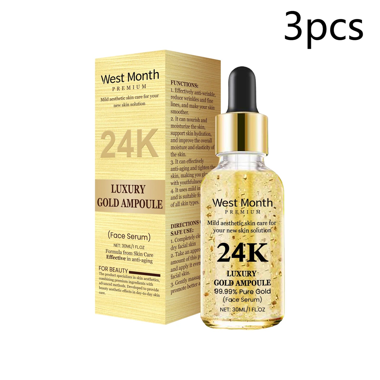 24K Gold Serum with Hyaluronic Acid, Nourishing & Moisturizing Facial Treatment, Gentle Skin Care for Soft Skin