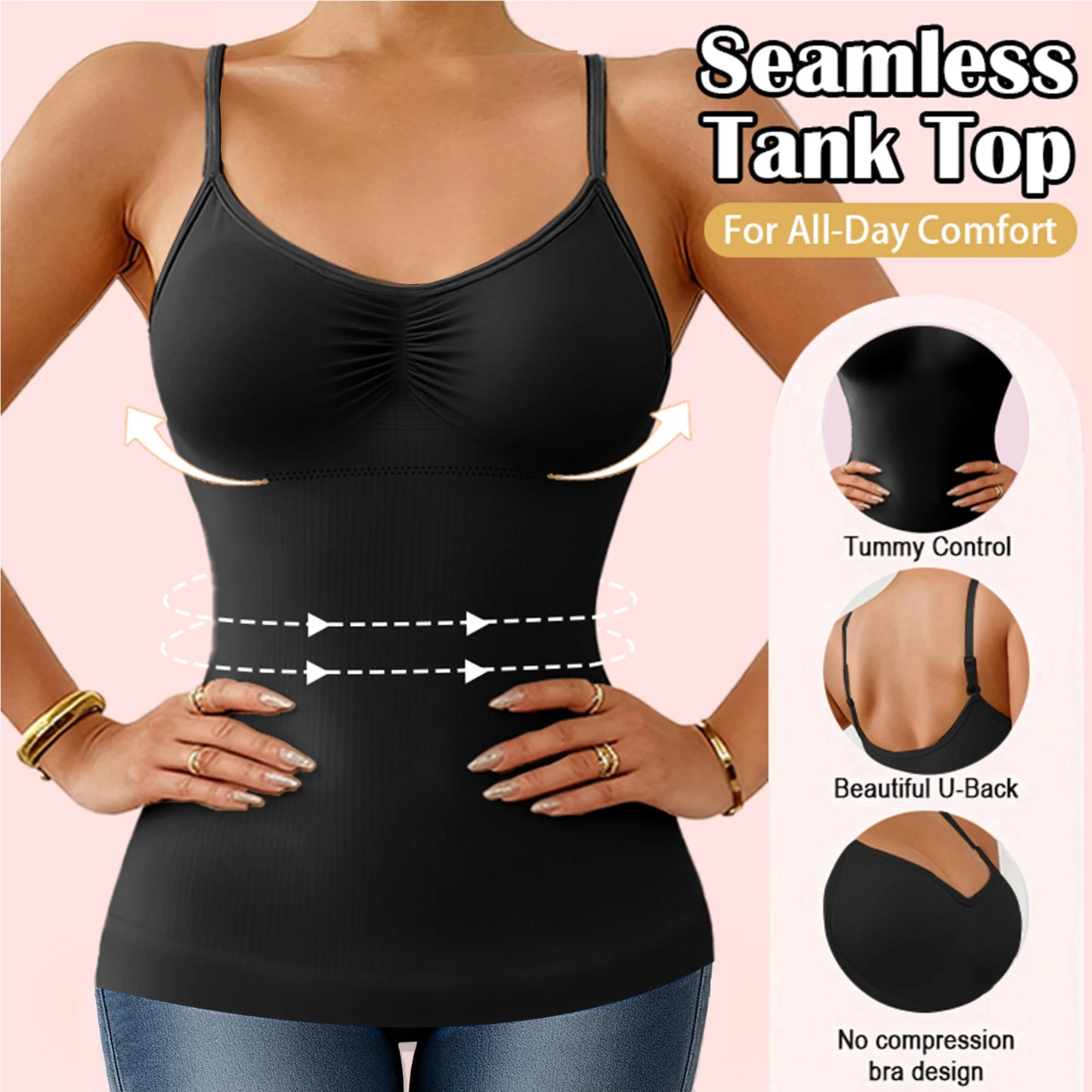 1pc Women‘s Camisole Breathable Shapewear Tops Tummy Control Built In Bra Tank Shaping Body Shaper Slimming Cami Vest Corset
