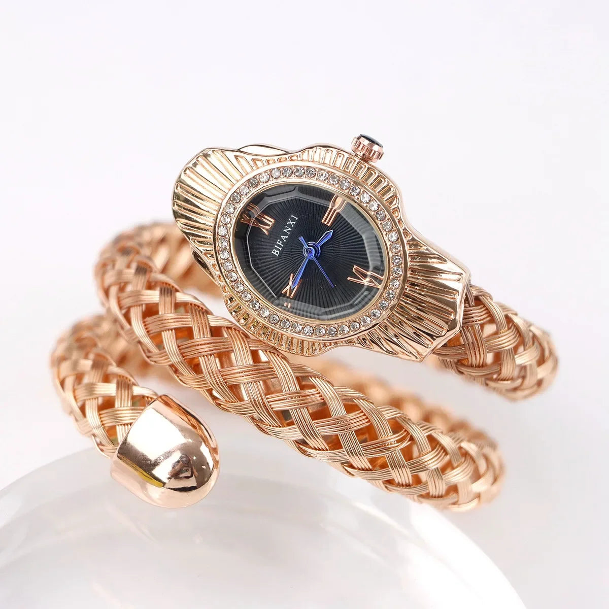 Fashion Diamond BIFANXI New Quartz Watch Women Unique Snake Shape European American Bracelet Watches Wire Braided Lady Wristatch
