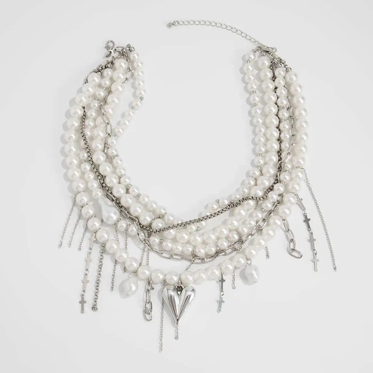 Ingemark Elegant Multilayer Imitation Pearl Chain Necklace Women 2025 New Trend Goth Love Heart Pendant Choker Wedding Jewelry