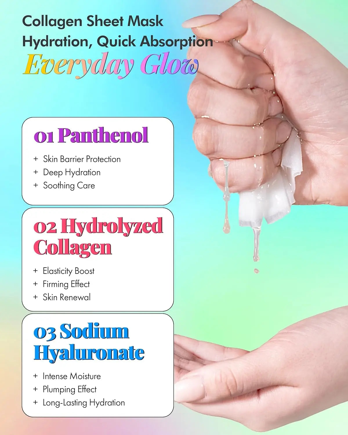 Korean Facial Mask 24-Pack: Daily Skincare with Collagen & Vitamin for Hydration and Glow