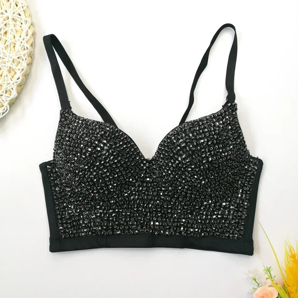 Sparkling Rhinestone Women Corset Top High-end Party Underbust Corsets Festival Steampunk Bustier Sexy Push Up Bra Lingerie