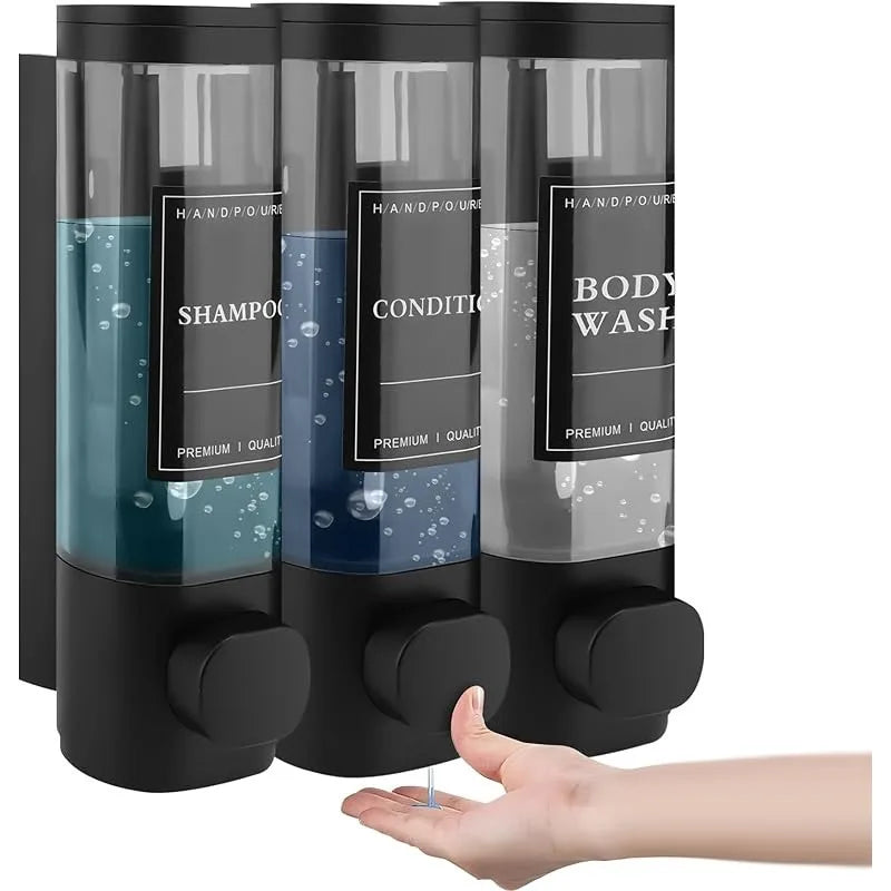 Wall-mounted Soap Dispenser, Shower Gel Dispenser, 3-in-1 Shampoo and Conditioner Dispenser, No Drilling Required, ABS Material,