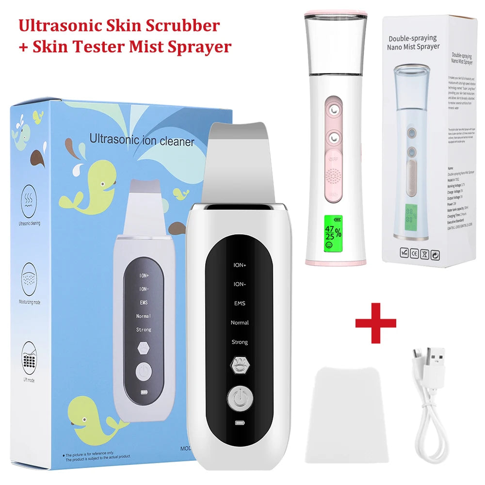 LED Ultrasonic Skin Scrubber, Peeling Machine & Mist Spray