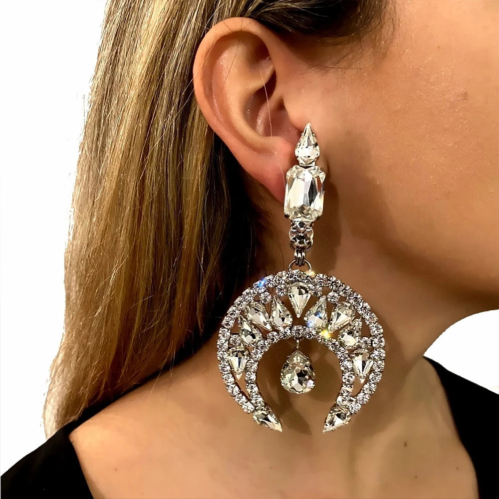 Crystal Moon Pendant Necklace Earrings Set