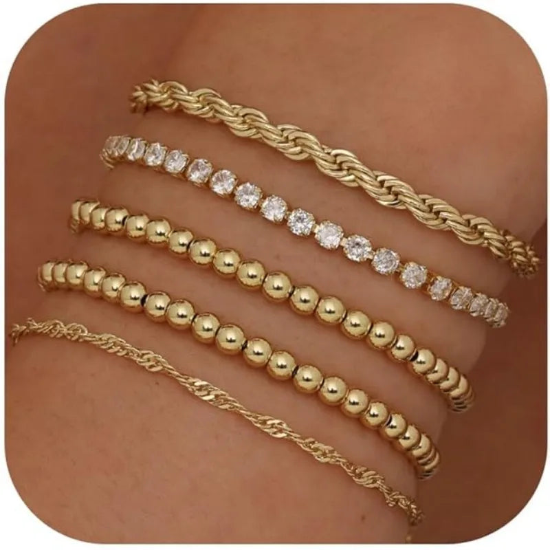 14K Gold plated Bracelets for Women Stack Layered Chunky Chain Bracelets Waterproof Link Cuff Bracelet Mothers' Day Jewelry Gift