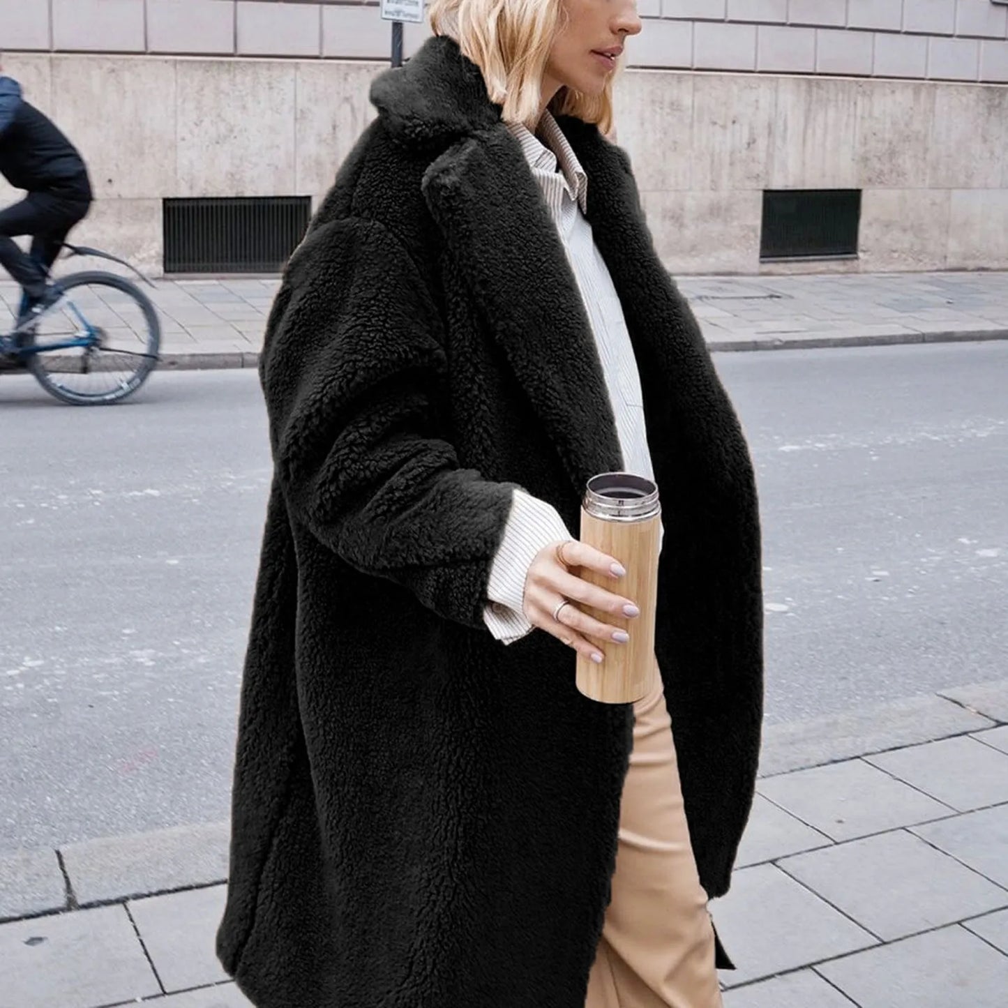 Women'S Winter Jacket Outerwears Women'S Fuzzy Fleece Winter Jacket Faux Lapel Coat Mid Length Teddy Coat Jaquetass Femininas