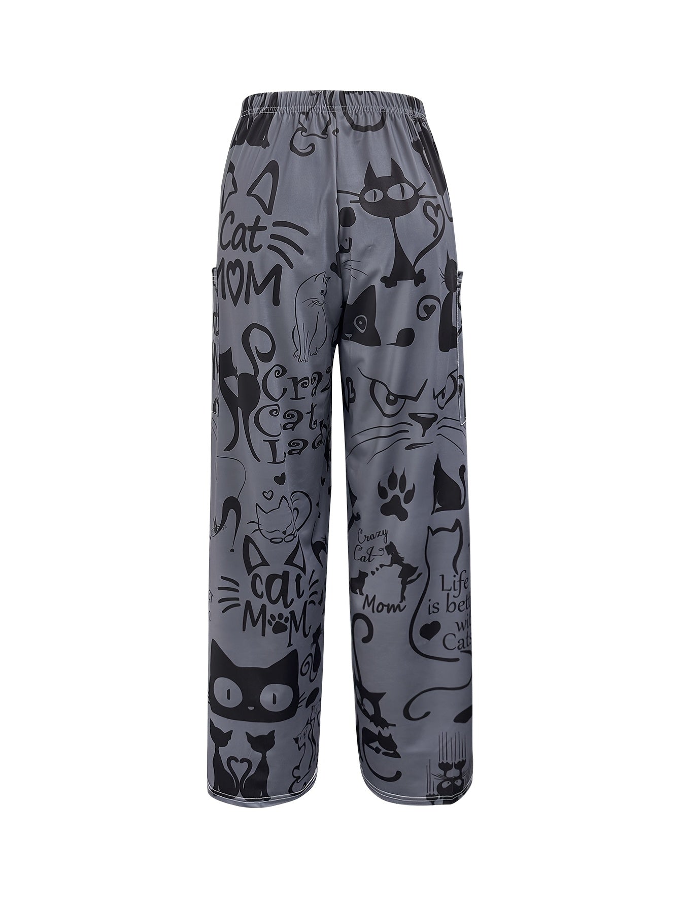 Women's Vintage Cat Print Loose-Fit Straight Leg Pants