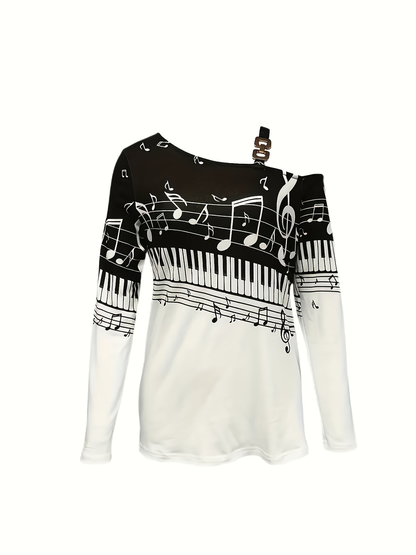 Womens Off Shoulder Shirt With Geometric Music Note Print