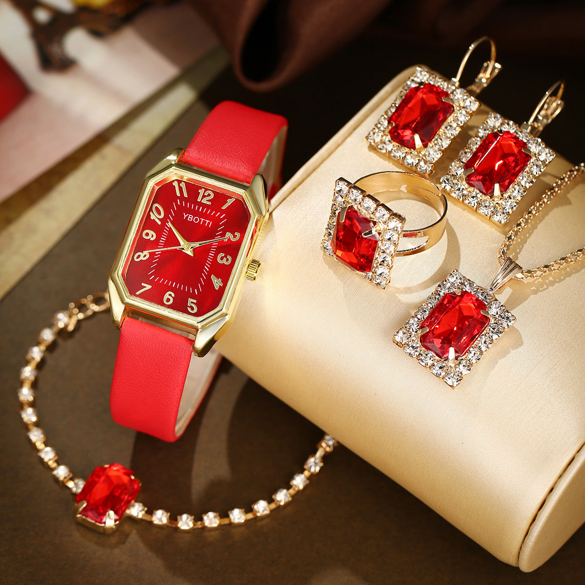 Casual Fashion Jewelry Set Watch Necklace Earrings Ring