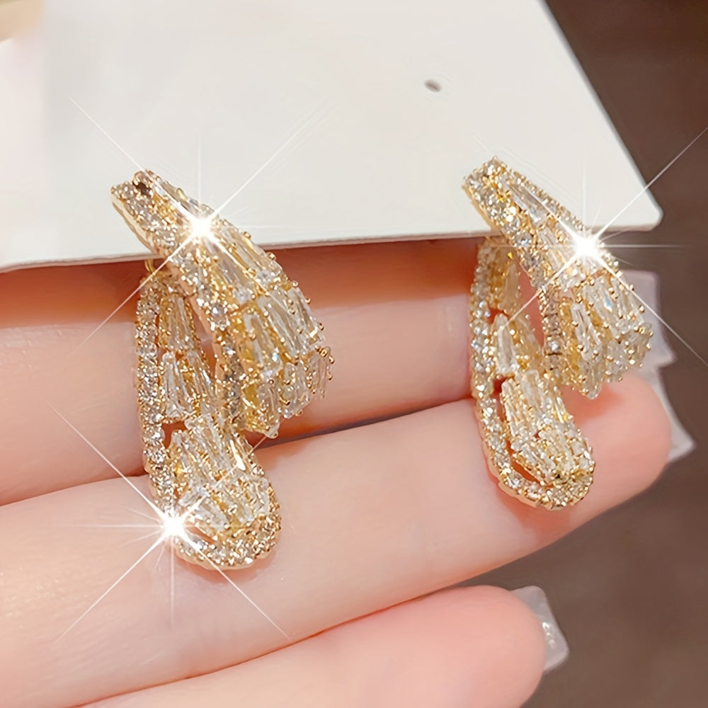 2pcs Elegant Women's Zirconia Dangle Earrings - Sparkling Synthetic Stones, Golden-Tone Finish, Perfect for Parties & Events, Alloy Material, Glamorous Wear|Shoe Motif Earrings|Synthetic Zirconia