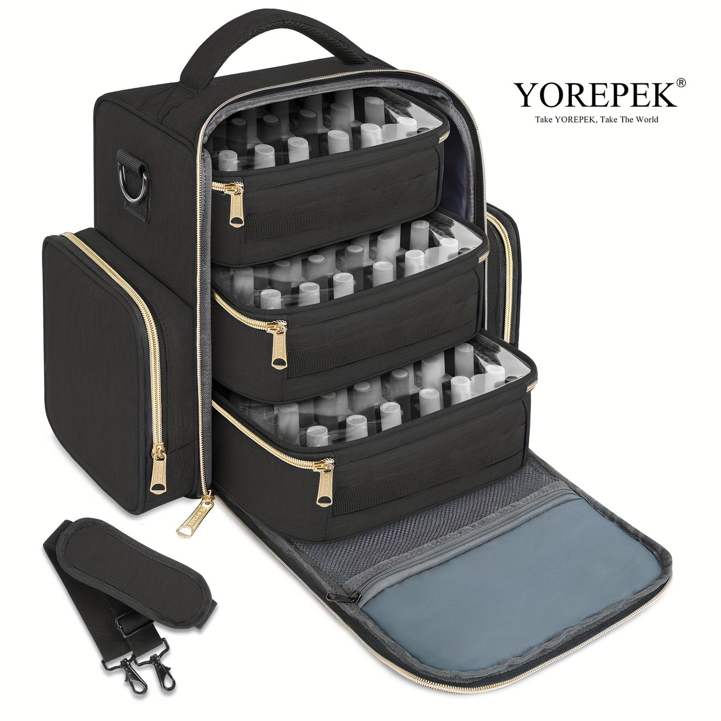 Nail Polish Storage Organizer Holds 72 Bottles (15 Ml-0.5fl.oz), Nail Polish Carrying Case with 3 Removable Pouches And 4 Zippered Pockets for Manicure Tools Supplies&Nail Lamp, Travel Accessories Must Have&Travel Accessories