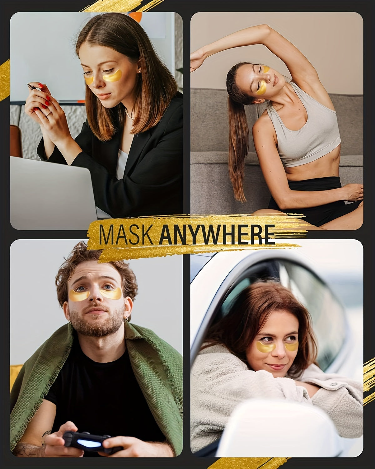 AILEORY Golden Eye Mask 100pcs, Rich In Collagen And Plant Extracts For Moisturizing, Nourishing, Brighten Skin, The Look Of Dark Circles, Eye Skin Care Set For Travel And Home, Christmas And Halloween Gifts, Korean Skincare