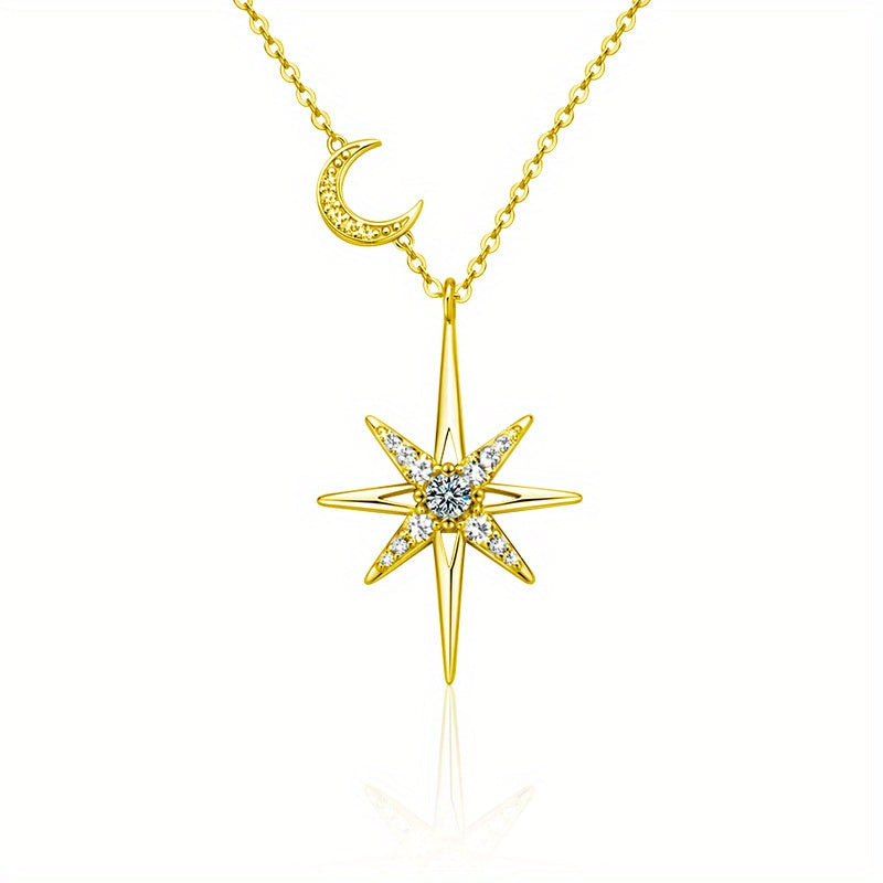 Moissanite S925 Silver Womens Eight Pointed Star Necklace