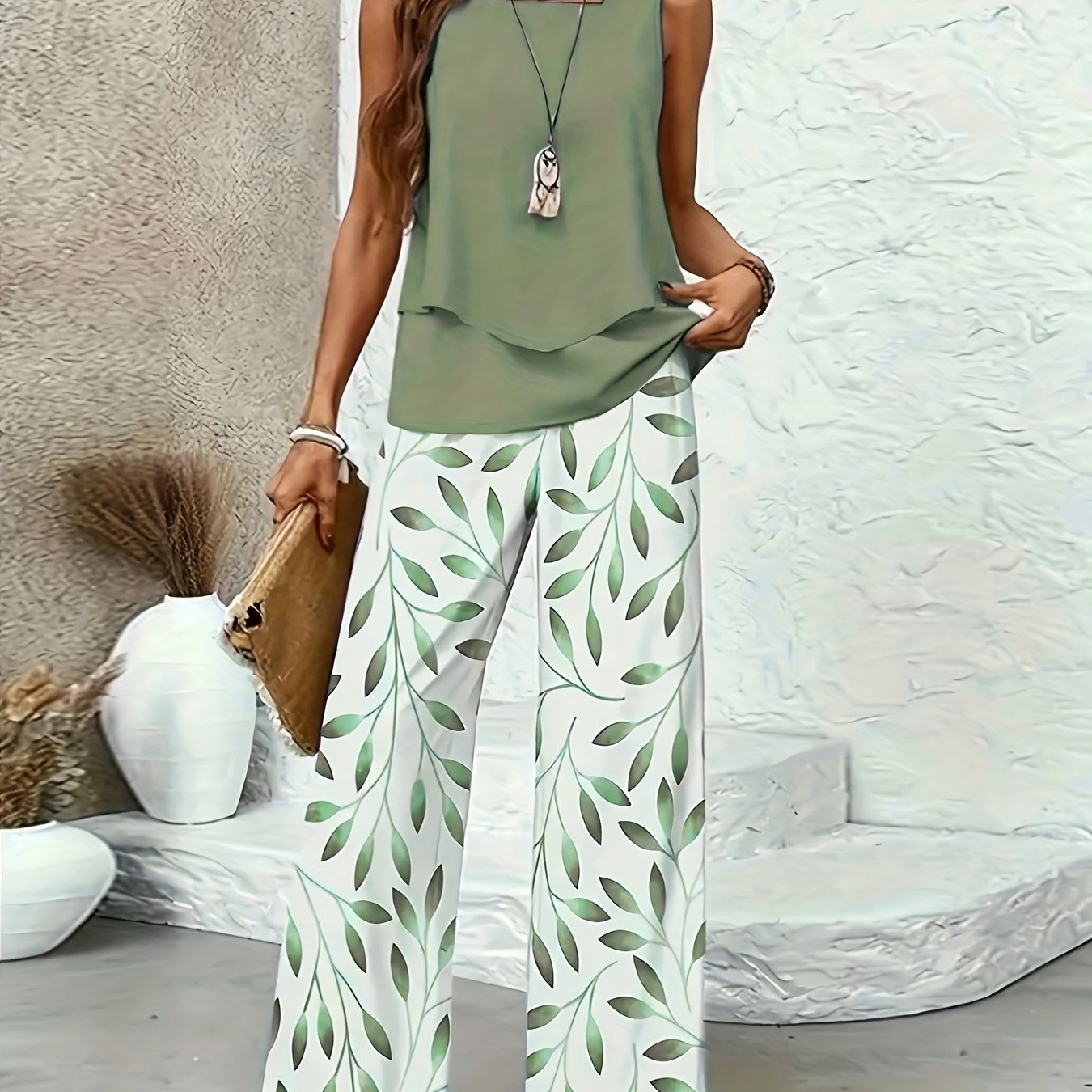 Directional Development Casual Sleeveless Vest and Straight Pants Set