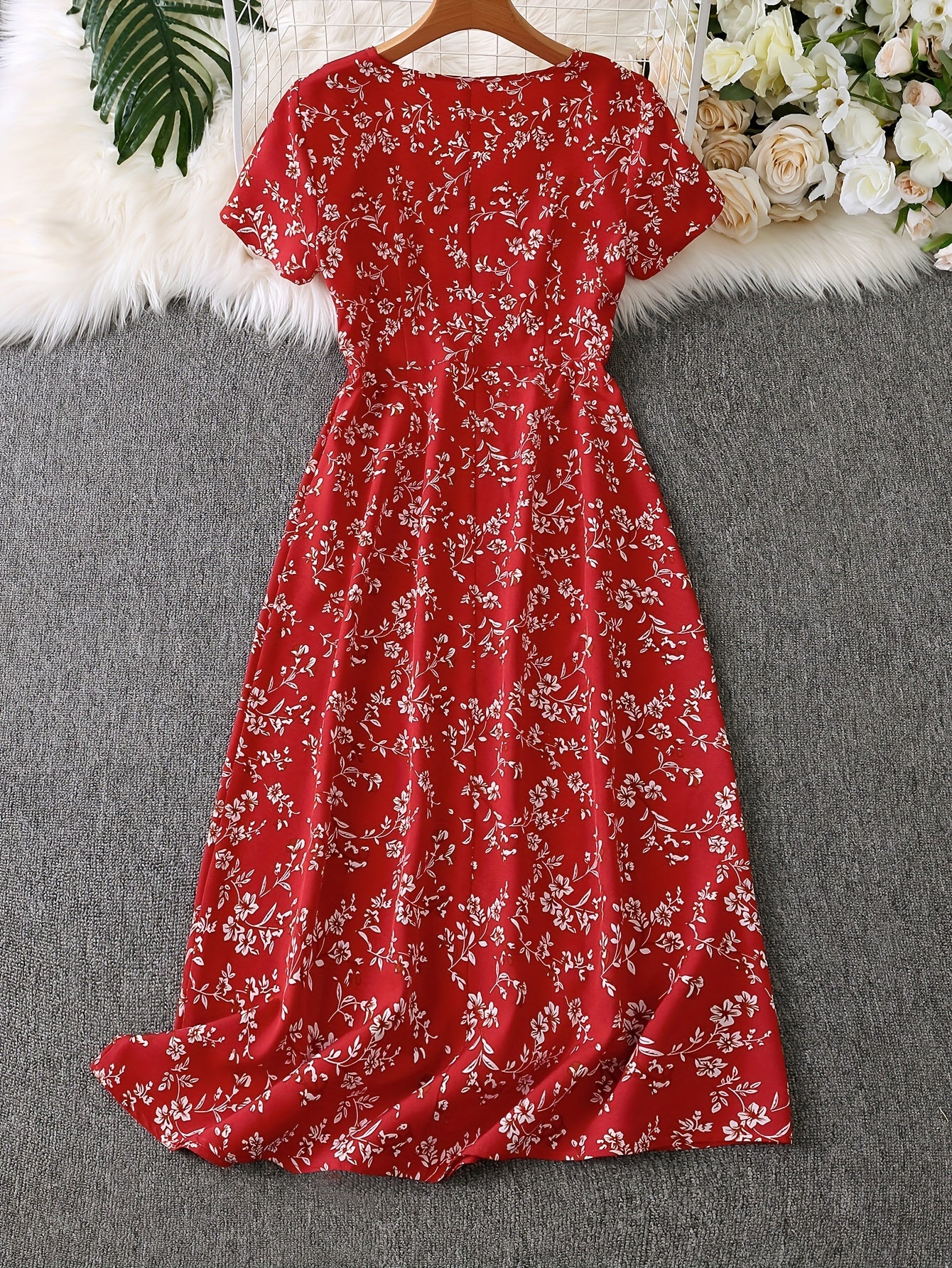 Elegant Floral Print Button-Up Dress for Women