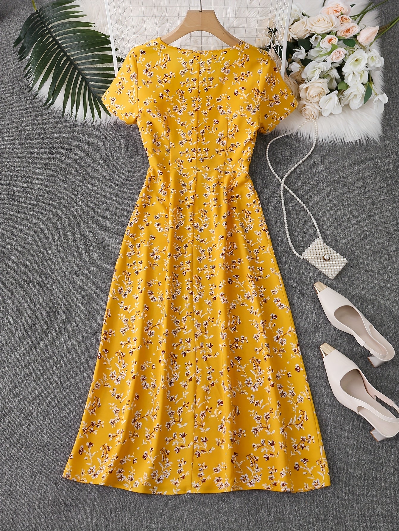 Elegant Floral Print Button-Up Dress for Women