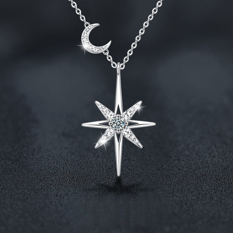 Moissanite S925 Silver Womens Eight Pointed Star Necklace