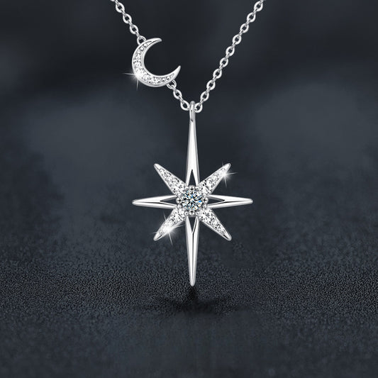 Moissanite S925 Silver Womens Eight Pointed Star Necklace