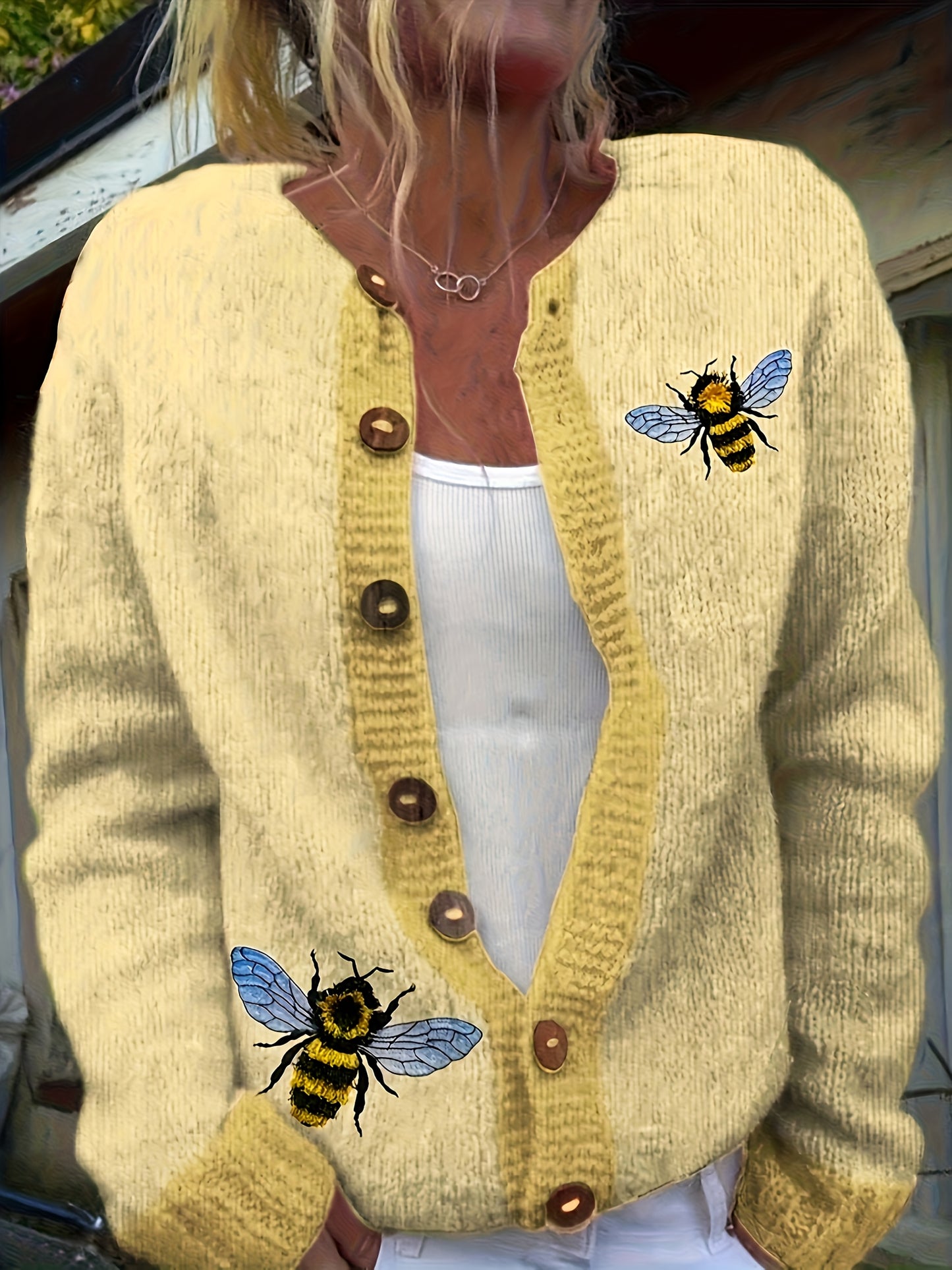 Womens Casual Printed Button Front Lightweight Knit Cardigan