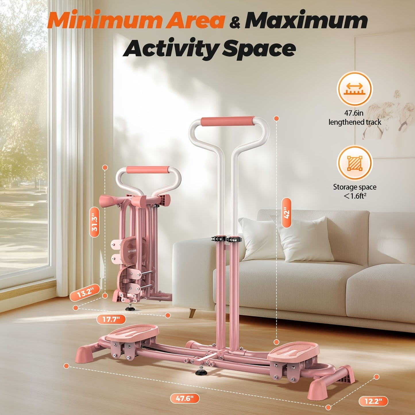 Pink Ski Stepper Trainer, 300lb Load Capacity