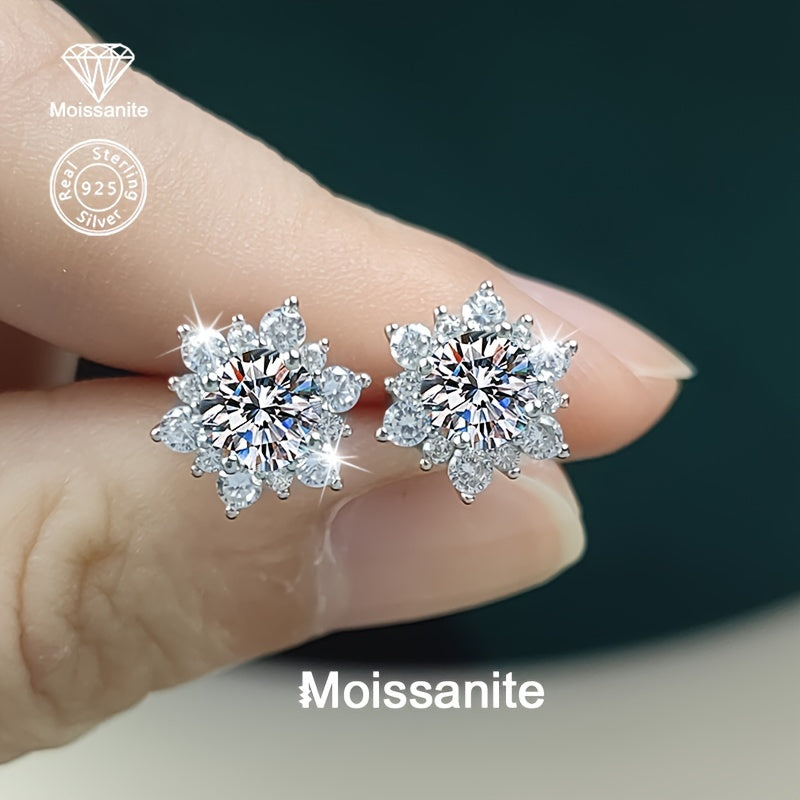 Silver Platinum Plated Moissanite Mosaic Earrings