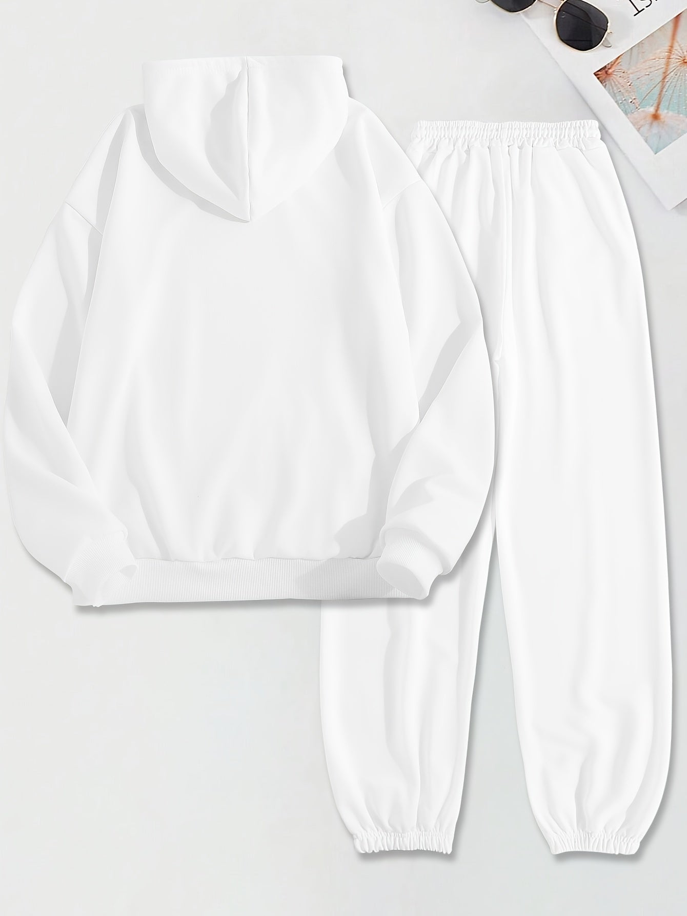 Letter Print Two Piece Hoodie And Pants Set Polyester Women