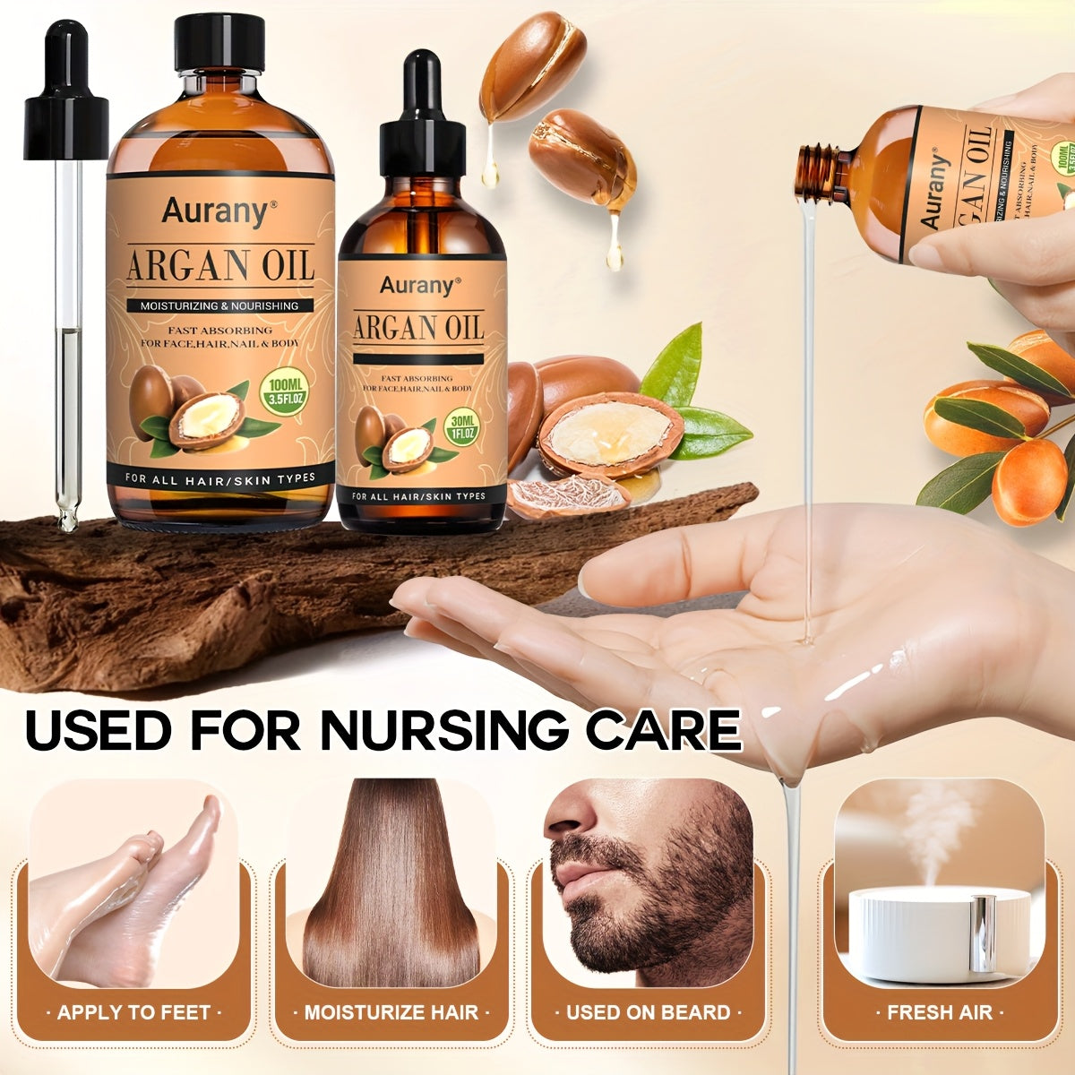 2pcs - Argan Oil, Moisturizing Face/Body, Nails/Hair/Eyelashes, Containing Plant Extract Essence, Unisex & All Type Of Skin Formula, Multi Purpose Essential Oil, A Gift For Him/her - 3.38oz+1.01oz