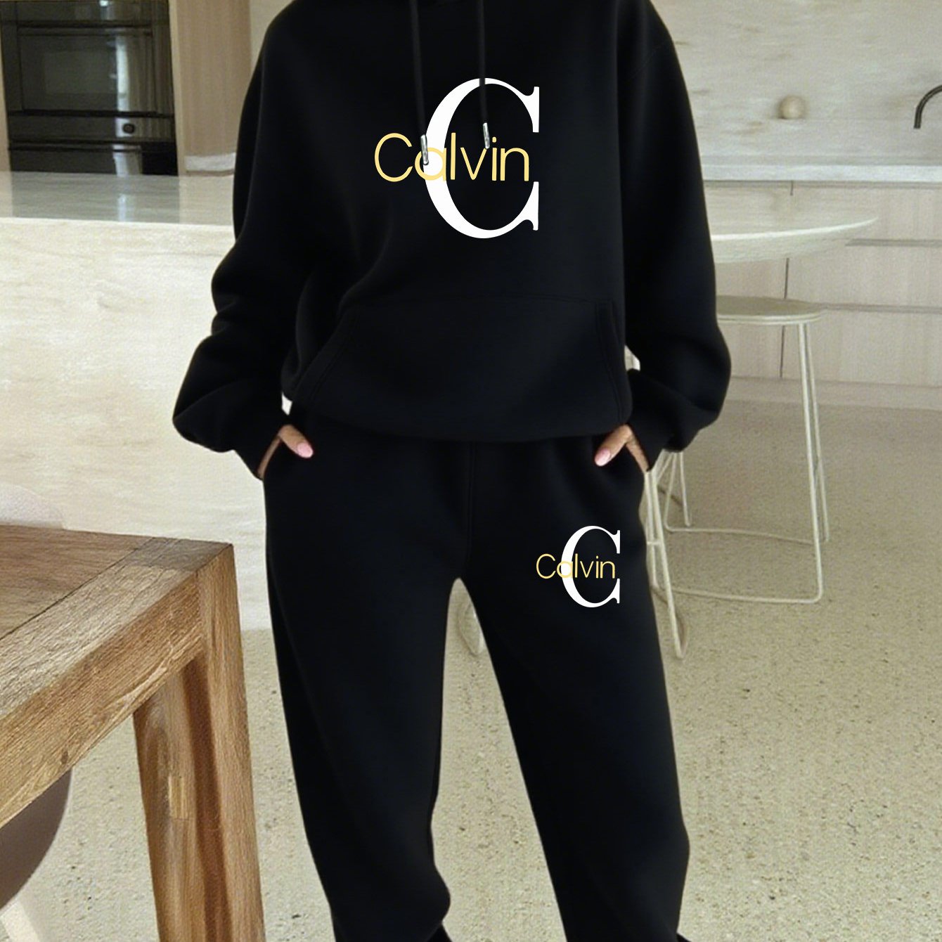 Calvin Hooded Sweatshirt And Jogger Set With CALVIN Print