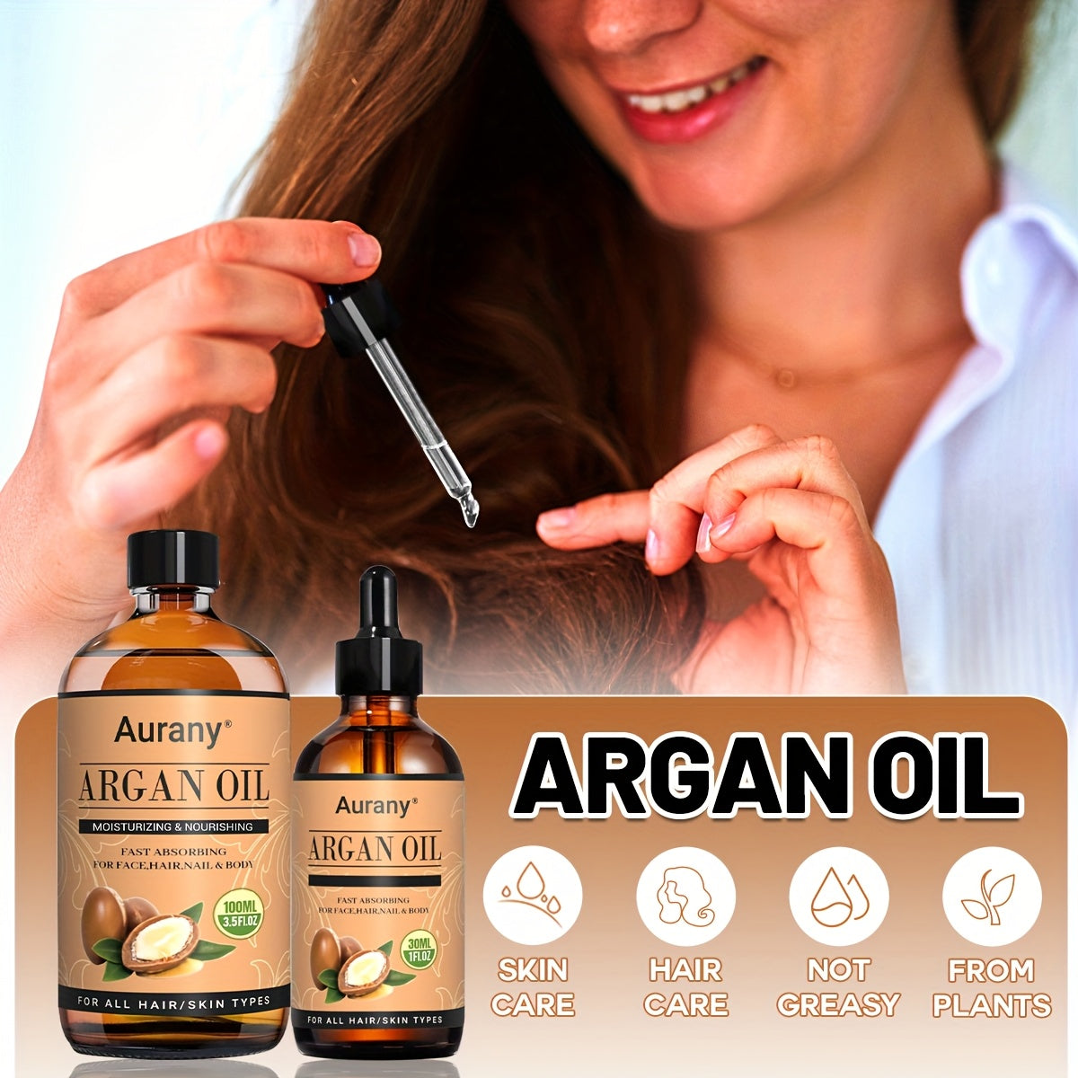 2pcs - Argan Oil, Moisturizing Face/Body, Nails/Hair/Eyelashes, Containing Plant Extract Essence, Unisex & All Type Of Skin Formula, Multi Purpose Essential Oil, A Gift For Him/her - 3.38oz+1.01oz