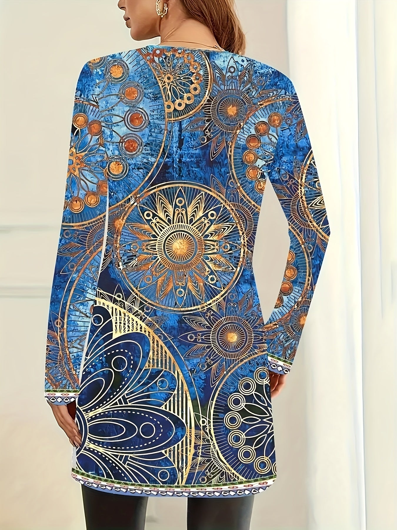 Bohemian Geometric Longline Cardigan For Casual Layering