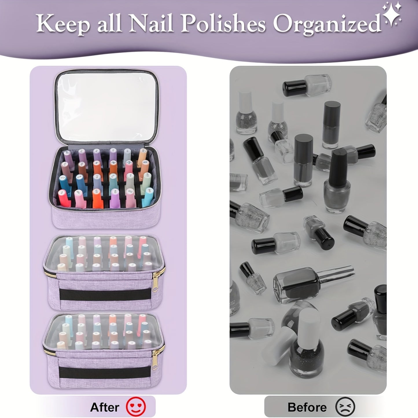 Nail Polish Storage Organizer Holds 72 Bottles (15 Ml-0.5fl.oz), Nail Polish Carrying Case with 3 Removable Pouches And 4 Zippered Pockets for Manicure Tools Supplies&Nail Lamp, Travel Accessories Must Have&Travel Accessories