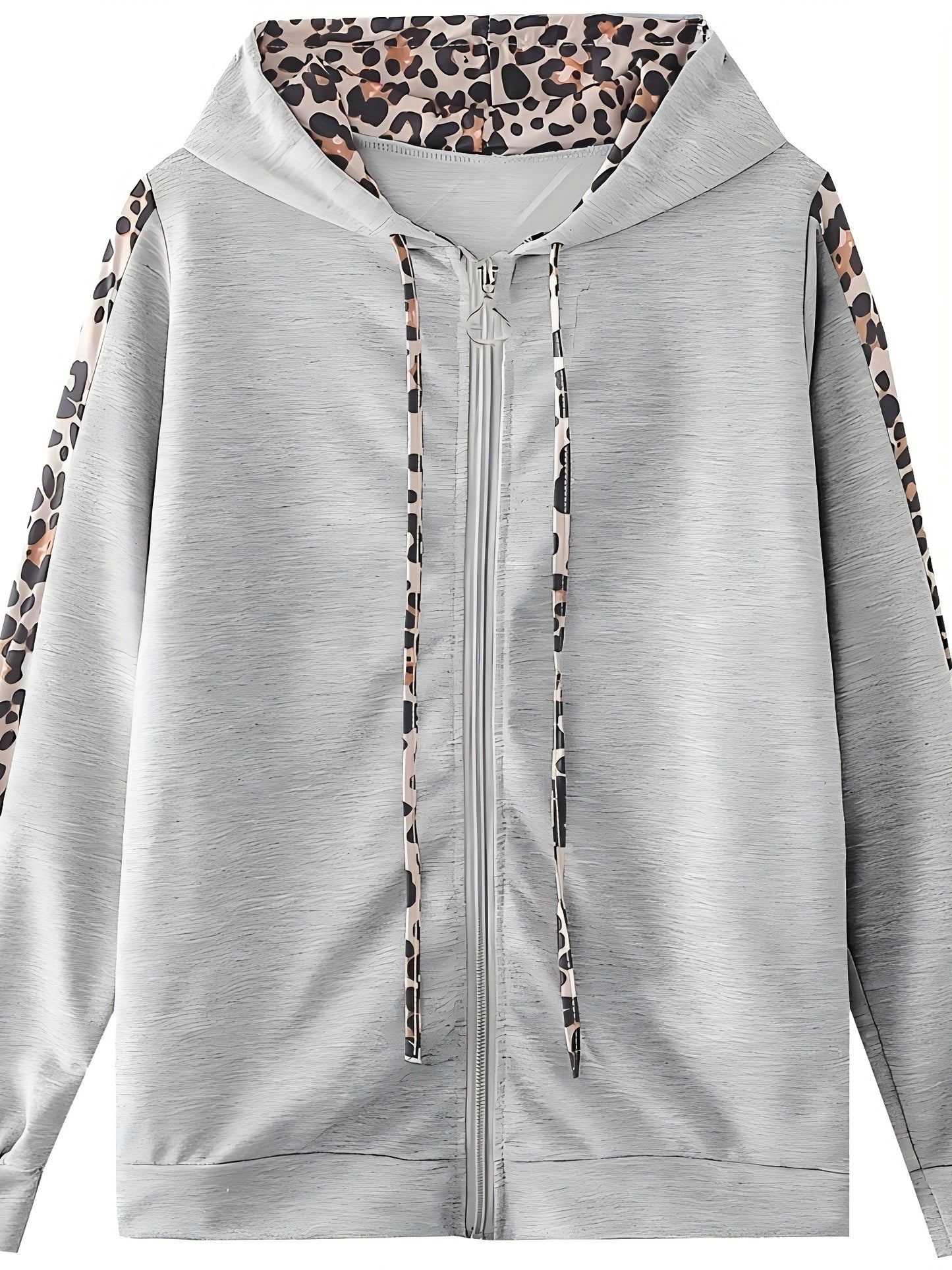 Elegant Leopard Print Two Piece Set With Zip Up Hoodie