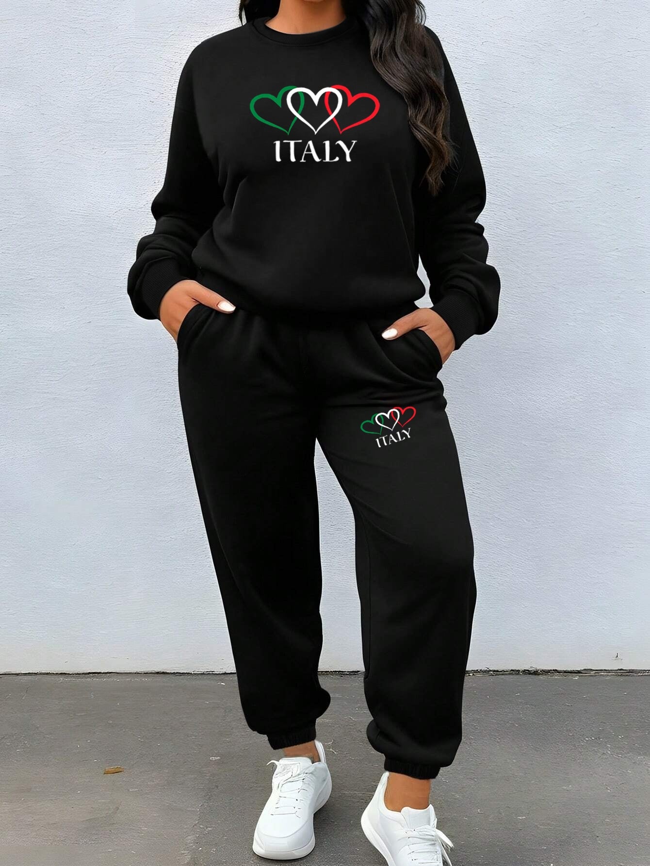 Italian Print Sweatshirt And Pants Set Italia Casual