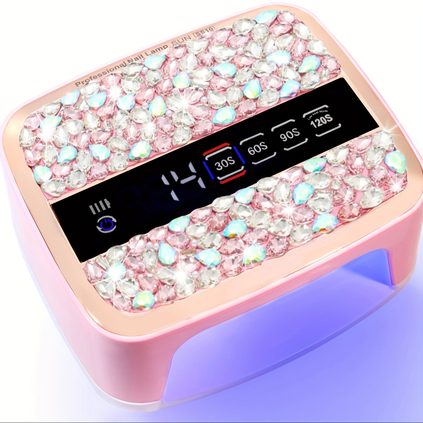 Portable UV LED Nail Lamp with Sparkling Pink Rhinestones