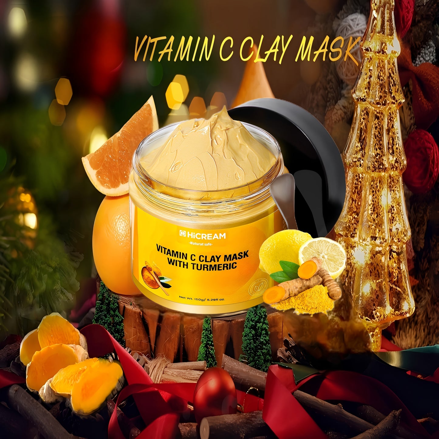 5.29 Oz Turmeric Vitamin C Clay Mask Turmeric Face Clay Mask VC Cleansing Mask. Contains Natural Ingredients: Aloe Vera, Calendula For Plumped, Smoother Skin, Hypoallergenic, Suitable For All Skin Types, Great Holiday Gift Fo
