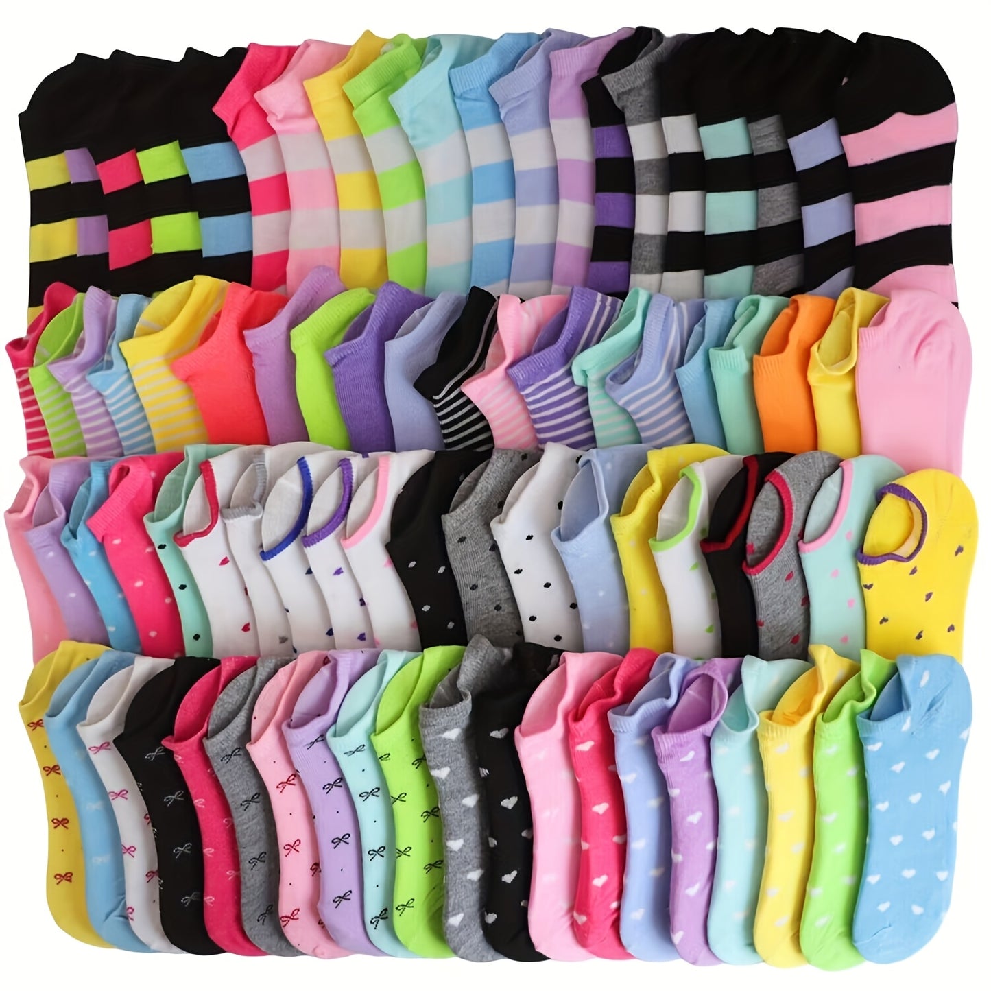 5/10/20 Pairs Women’s Colorful Heart Print Ankle Socks - Soft, Breathable, No-Show Design, Valentine’s Day Candy Colors, Comfortable Low-Top Stockings for Casual Wear, Cute Socks