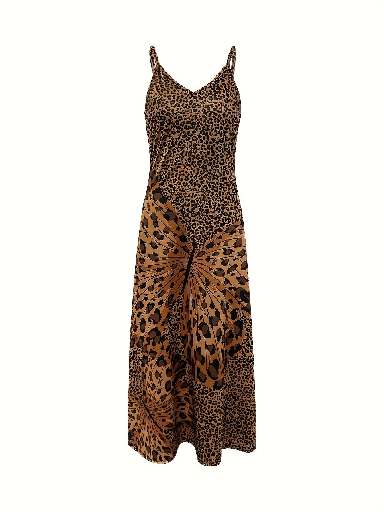 Women Casual Holiday Leopard Butterfly Print Strap Dress