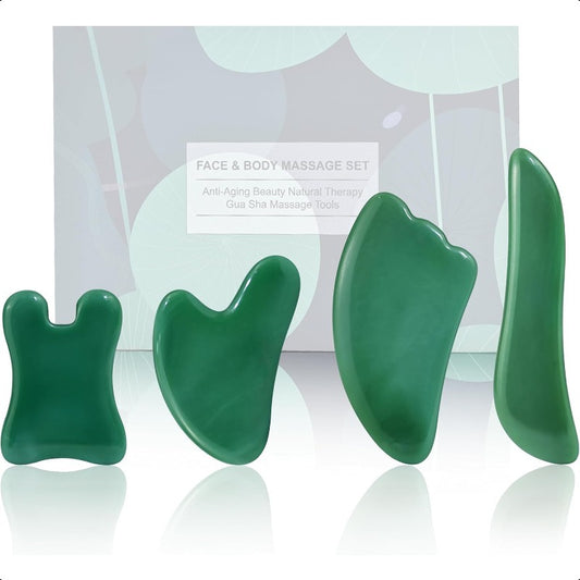 Guasha Massage Tool 4pcs Gua Sha Facial Tool Guasha Board for SPA Acupuncture Relax Trigger Point Treatment Gua Sha Scraping Massage Tool Green