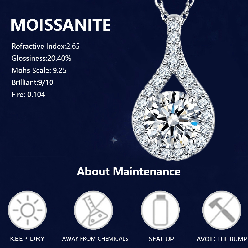 CONIIW Sterling Silver 925 Moissanite Teardrop Pendant Necklace Glamorous Occasions